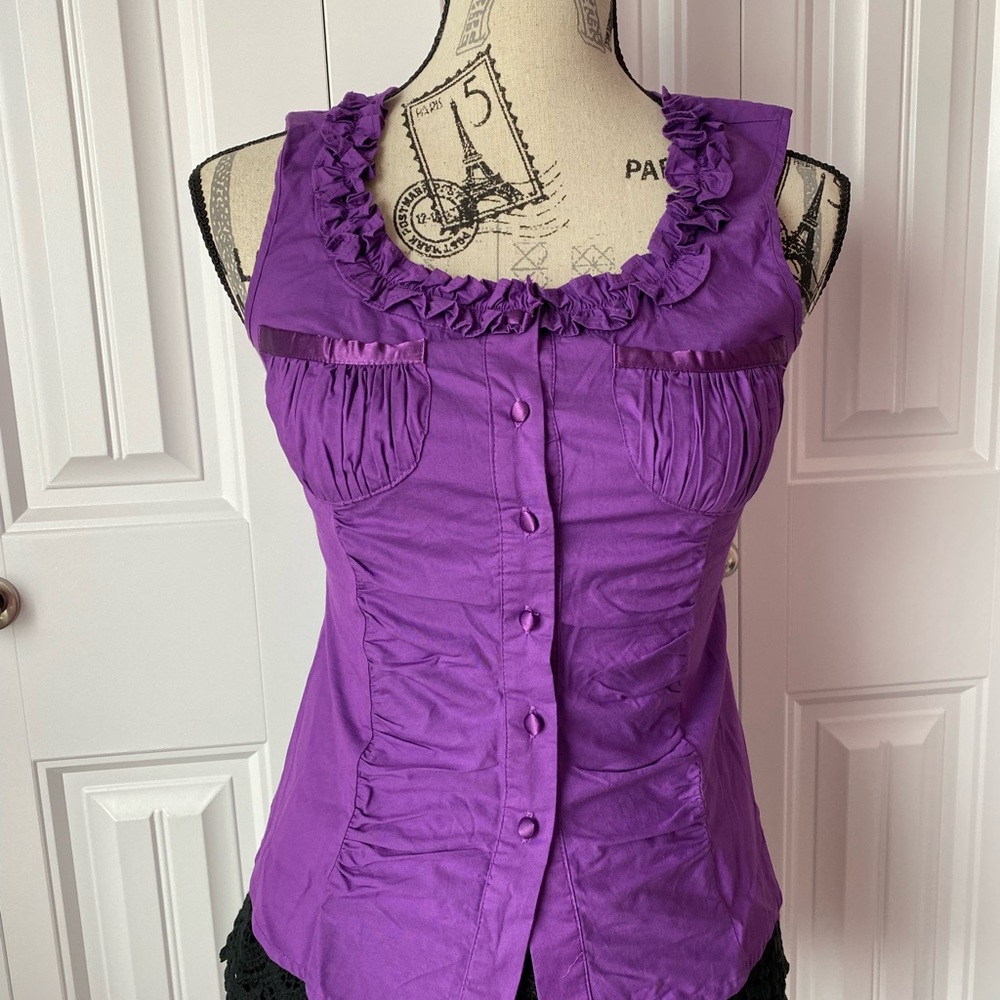 Suzy Shier Purple Sleeveless Ruched Blouse